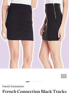 French Connection Black Pinstripe Mini Skirt with Exposed Zip